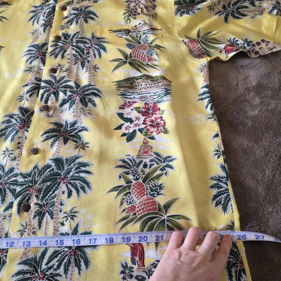 Hawaiian Silk Company Men’s XL Aloha Hawaiian Shirt Yellow Palm Tree Pineapple - Picture 11 of 13
